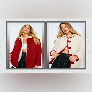 Nasty Gal Red & Cream Reversible Sherpa Lined Quilted Jacket Size S (4)